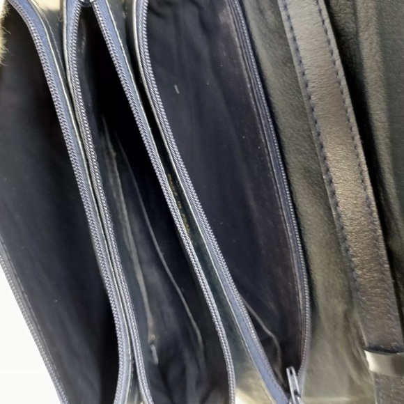 Auth Vtg Celine Small Navy Blue Polished Leather Trio Shoulder Bag 1970s Caleche - Picture 9 of 9